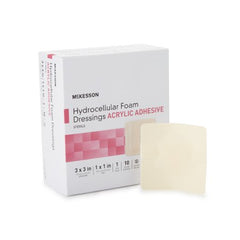 Foam Dressing McKesson 3 X 3 Inch Square Acrylic Adhesive with Border Sterile Foam Dressing McKesson 3 X 3 Inch Square Acrylic Adhesive with Border Sterile
