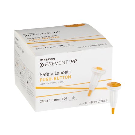 Lancet McKesson Prevent® Fixed Depth Lancet Needle 1.0 mm Depth 28 Gauge Push Button Activation