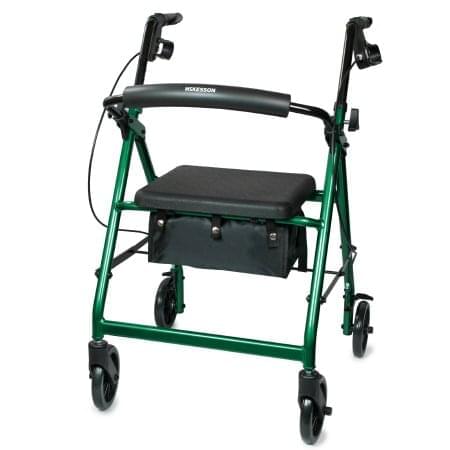 4 Wheel Rollator McKesson Green Adjustable Height / Folding Aluminum Frame