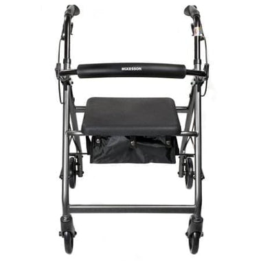 4 Wheel Rollator McKesson Silver Adjustable Height / Folding Aluminum Frame
