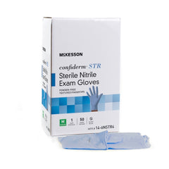 Exam Glove McKesson Confiderm® STR Medium Sterile Pair Nitrile Standard Cuff Length Textured Fingertips Blue Not Rated
