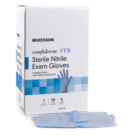 Exam Glove McKesson Confiderm® STR X-Large Sterile Pair Nitrile Standard Cuff Length Textured Fingertips Blue Not Rated