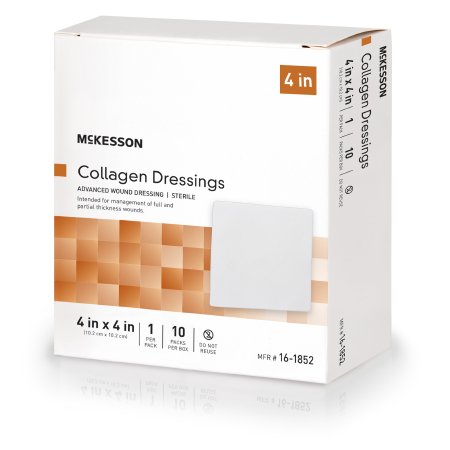 Collagen Dressing McKesson Without Border Collagen / Sodium Alginate / Carboxyl Methylcellulose (CMC) / Ethylenediamine-tetraacetic Acid (EDTA) 4 X 4 Inch 10 Count