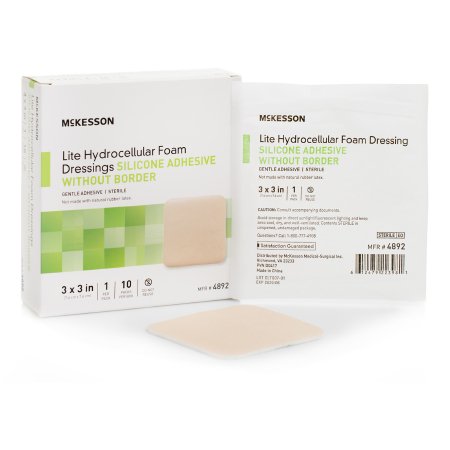Thin Silicone Foam Dressing McKesson Lite 3 X 3 Inch Square Silicone Gel Adhesive without Border Sterile