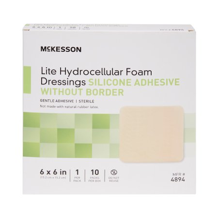 Thin Silicone Foam Dressing McKesson Lite 6 X 6 Inch Square Silicone Gel Adhesive without Border Sterile