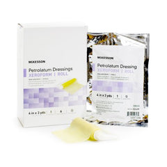 Xeroform Petrolatum Impregnated Dressing McKesson 4 Inch X 3 Yard Gauze Bismuth Tribromophenate (Xeroform) Sterile