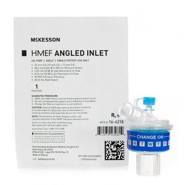 Heat and Moisture Exchanger with Filter McKesson 28.4 mg H2O / L @ VT 500 mL 2.29 cm H20 @ 30 LPM, 0.25 cm H20@ 8 LPM