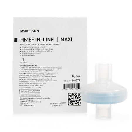 Heat and Moisture Exchanger with Filter McKesson 32.1 mg H2O / L @ VT 500 mL 1.69 cm H20 @ 30 LPM