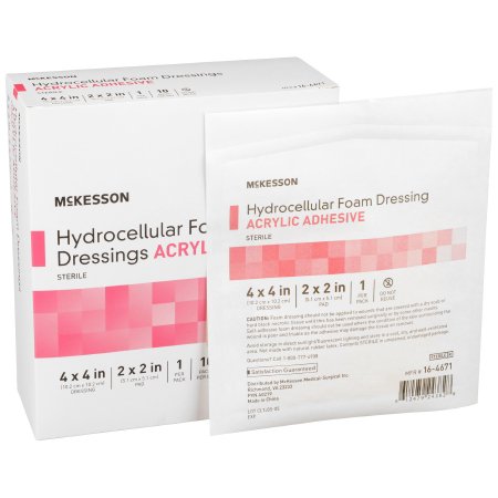 Foam Dressing McKesson 4 X 4 Inch Square Acrylic Adhesive with Border Sterile