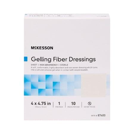 Absorbent Gelling Fiber Dressing McKesson Carboxymethyl Cellulose (CMC) 4 X 4-3/4 Inch