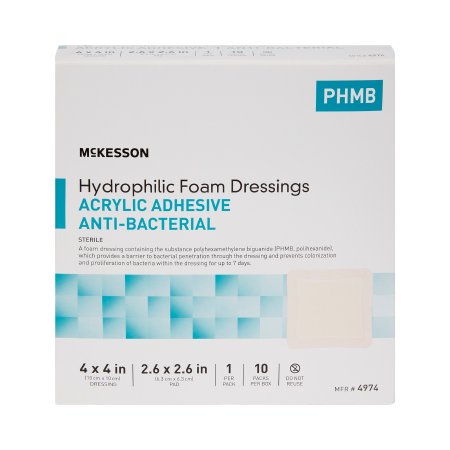Antibacterial Foam Dressing McKesson 4 X 4 Inch Square Adhesive with Border Sterile