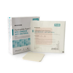 Antibacterial Foam Dressing McKesson 4 X 4 Inch Square Non-Adhesive without Border Sterile