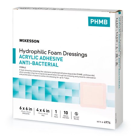 Antibacterial Foam Dressing McKesson 6 X 6 Inch Square Adhesive with Border Sterile