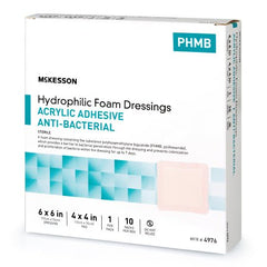 Antibacterial Foam Dressing McKesson 6 X 6 Inch Square Adhesive with Border Sterile