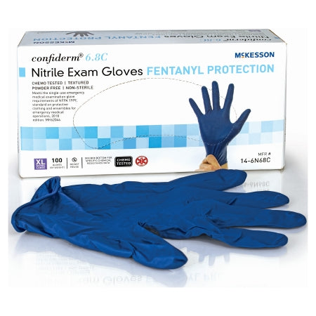 Exam Glove McKesson Confiderm® 6.8C X-Large NonSterile Nitrile Standard Cuff Length Textured Fingertips Blue Chemo Tested / Fentanyl Tested