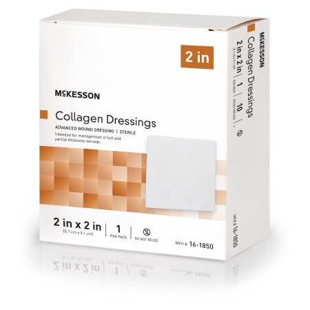 Collagen Dressing McKesson Without Border Collagen / Sodium Alginate / Carboxyl Methylcellulose (CMC) / Ethylenediamine-tetraacetic Acid (EDTA) 2 X 2 Inch 10 Count