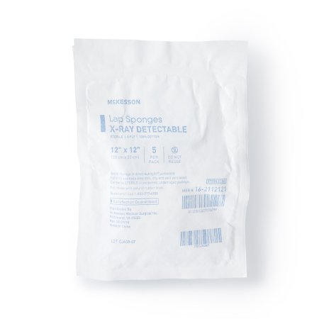 Surgical Laparotomy Sponge McKesson X-Ray Detectable Cotton 12 X 12 Inch 5 Count Soft Pack Sterile