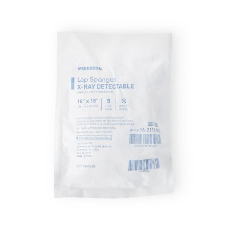 Surgical Laparotomy Sponge McKesson X-Ray Detectable Cotton 18 X 18 Inch 5 Count Soft Pack Sterile