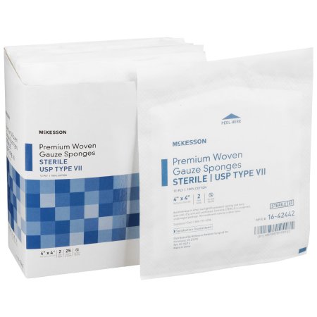 USP Type VII Gauze Sponge McKesson Cotton 12-Ply 4 X 4 Inch Square Sterile