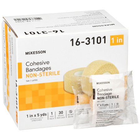 Cohesive Bandage McKesson 1 Inch X 5 Yard Standard Compression Self-adherent Closure Tan NonSterile