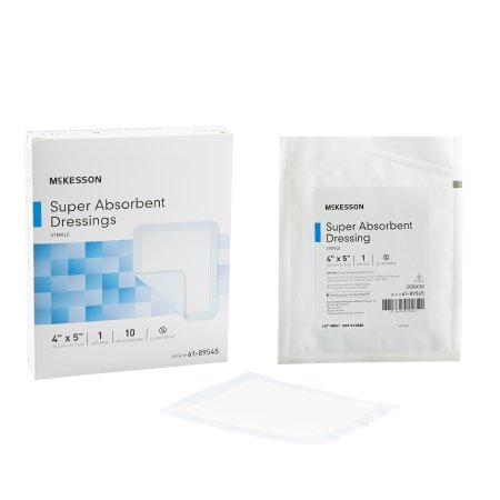 Super Absorbent Dressing McKesson 4 X 5 Inch Polyethylene / NonWoven Polypropylene / Cellulose / Superabsorber Rectangle Sterile