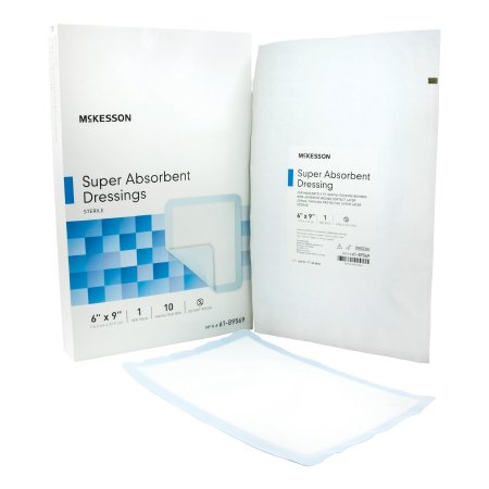 Super Absorbent Dressing McKesson 6 X 9 Inch Polyethylene / NonWoven Polypropylene / Cellulose / Superabsorber Rectangle Sterile