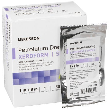 Xeroform Petrolatum Impregnated Dressing McKesson 1 X 8 Inch Gauze Bismuth Tribromophenate (Xeroform) Sterile