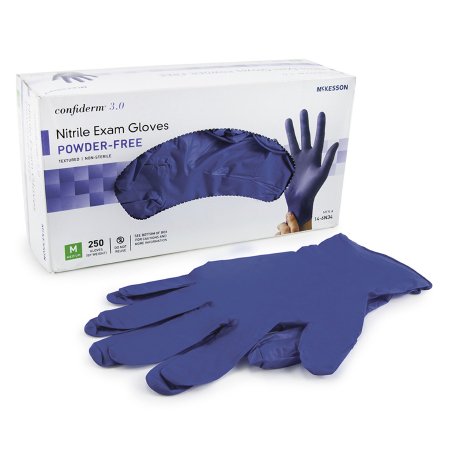 Exam Glove McKesson Confiderm® 3.0 Medium NonSterile Nitrile Standard Cuff Length Textured Fingertips Blue Not Rated