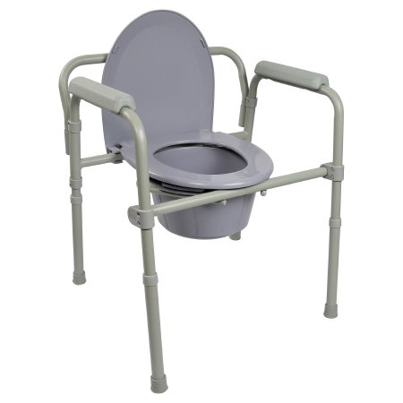 Folding Commode Chair Fixed Arm Steel Frame